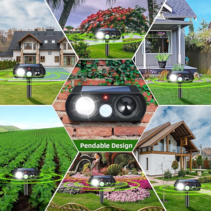 2025 4Pack Ultrasonic Animal Repellent Outdoor Solar Animal Repeller witht Motion Sensor&LED Strober Ligh Cat Deterrent Outdoor Deer Repellent Device to Scare Rabbit Fox Dog Raccoon Squirrel Skunk