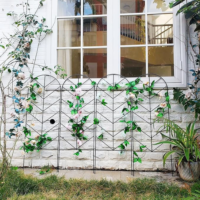 4 Pack Metal Garden Trellis for Climbing Plants & Roses - 45" H x 15.9" W Plants Support, Rustproof, Sturdy, Black