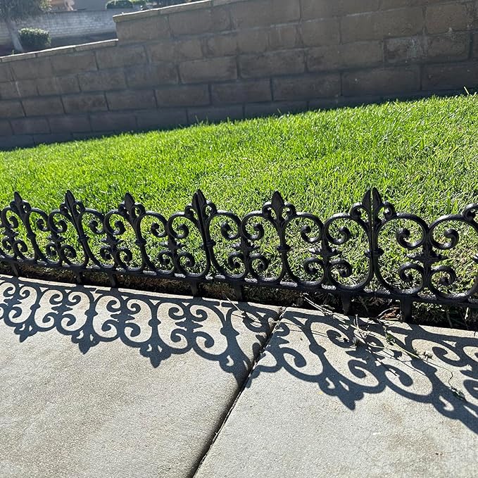 Ornate Cast Iron Garden Edging Fence(10.5" Tall) - 4 Pack Heavy Duty Metal Border for Lawn, Patio & Landscaping HC8308