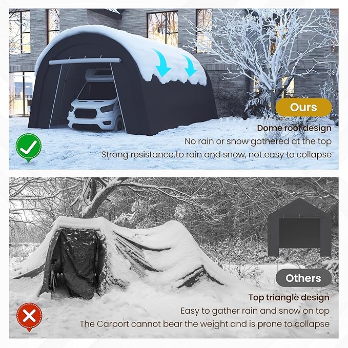 Carport, 12'x25' Outdoor Round Portable Garage with 2 Roll up Doors, Heavy Duty Storage Shelter Car Canopy Party Tent, Dark Gray