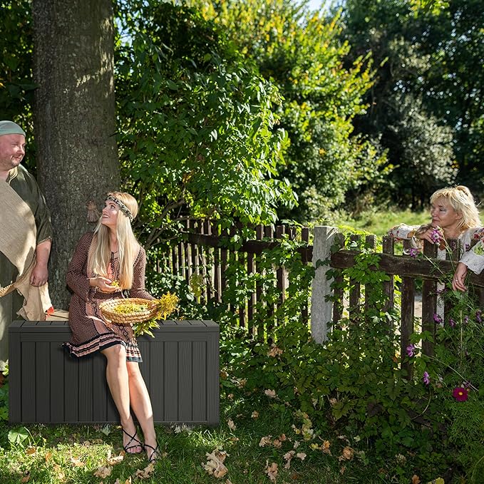 80 Gallon Outdoor Storage Box – Resin Deck Box with Lockable Lid, Waterproof Patio Furniture Storage for Tools, Garden & Yard Organization
