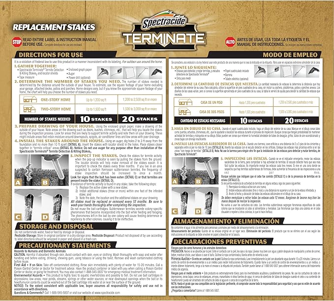 Spectracide Terminate Termite Detection & Killing Stakes2, 5 Count, Replacement Stakes With Pop-up Indicators Detect Termite Activity And Kill Foraging Termites Replacement Stakes, 8 Pack