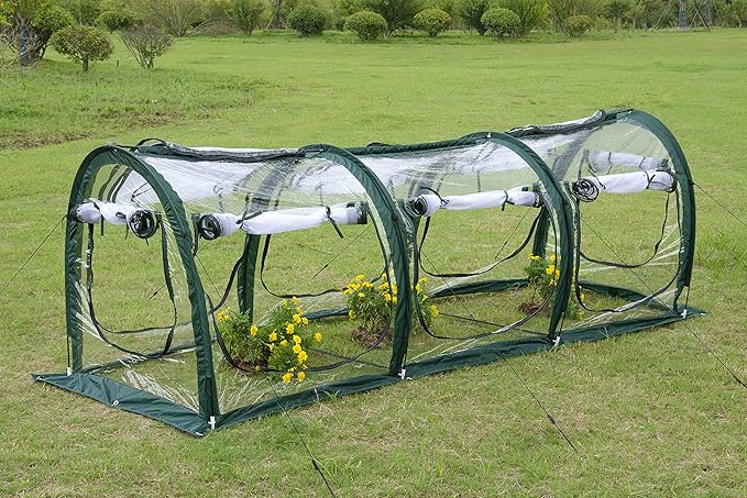Poray Pop Up Tunnel Greenhouse Garden Portable Greenhouse Gardening Flower House Plant Sunshine Room with PVC Cover for Protecting Plant from Cold Frost & Birds Insects mesh