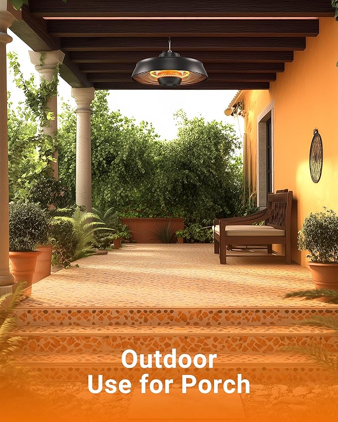 Pasapair Patio Heater - 1500W Outdoor Hanging Heater 3S Fast Heating with Remote - Adjustable Height Waterproof Infrared Mounted for Gazebo Garage - ETL Certified