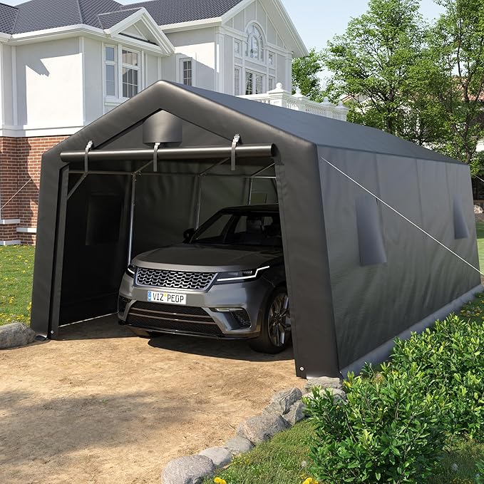 12'×20' Heavy Duty Carport,Car Canopy Portable Garage with Roll-up Zipper Door,Thick Shelter Storage Canopy Tent with All-Steel Metal Frame,Sunshade Waterproof for Motorcycle Car, Truck,SUV