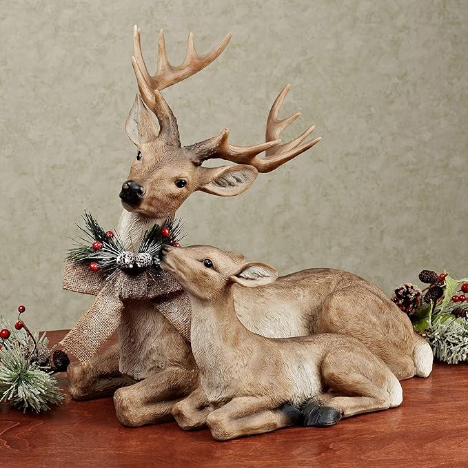 Lying Deer and Fawn Figurine Christmas Holiday Decoration 18" X 16" Tall