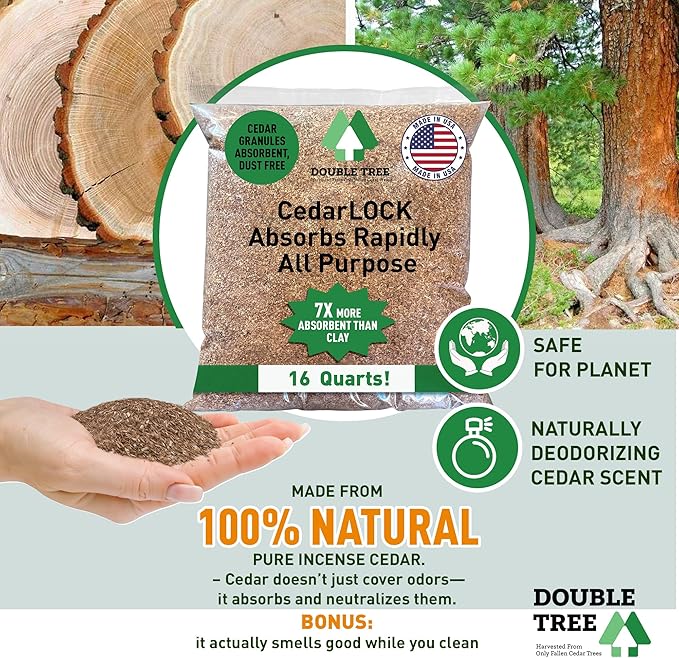 CedarLock All-Purpose Absorbent – Nature’s Heavy-Duty Spill Solution, Made from 100% Incense Cedar, Oil Spill Kit Granules, Organic Absorbent Granules, All Types Of Liquid Spills (1 Bag 16 Quarts)