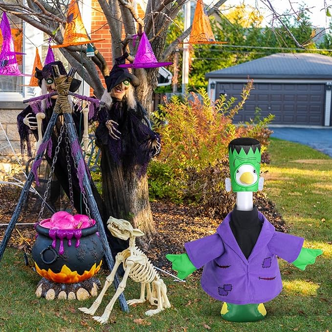 Watayo 2 Pcs/Set Halloween Monster Goose Outfits, Porch Goose Statue Monsters Costume, Lawn Goose Monster Clothes with Hat for 23" Statue Halloween Fall Outdoor Patio Garden Yard Decoration