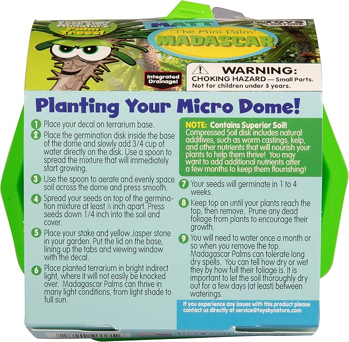 Toys by Nature Character Micro Domes Palm Plant Terrarium Starter Kit, Decorative and Easy-to-Grow Mini Terrariums with Complete Supplies and Genuine Jasper Stone! (Matt The Madagascar Mini Palm)