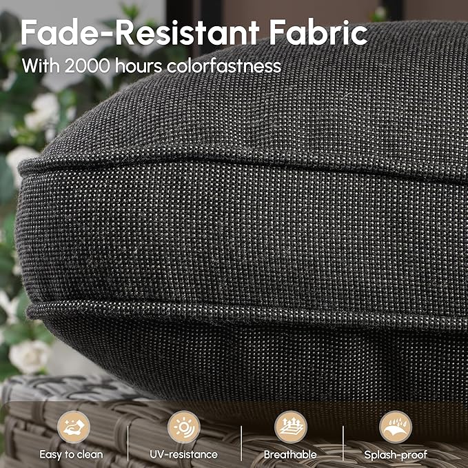 4 Pieces Patio Outdoor Furniture Set,All Weather Wicker Rattan Patio Seating Sofa and Chair Set w/ 3-Seater Sofa and Glowing Coffee Table,Outdoor Conversation Sets for Deck Yard Garden,Black