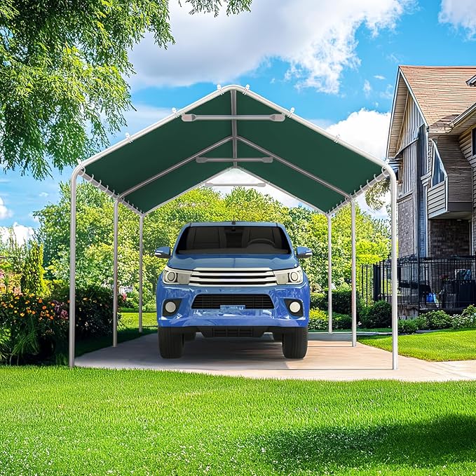 Quictent 10x20 ft Heavy Duty Carport Canopy Galvanized Car Tent Outdoor Garage Boat Shelter with Reinforced Structure, No Sidewall - Green