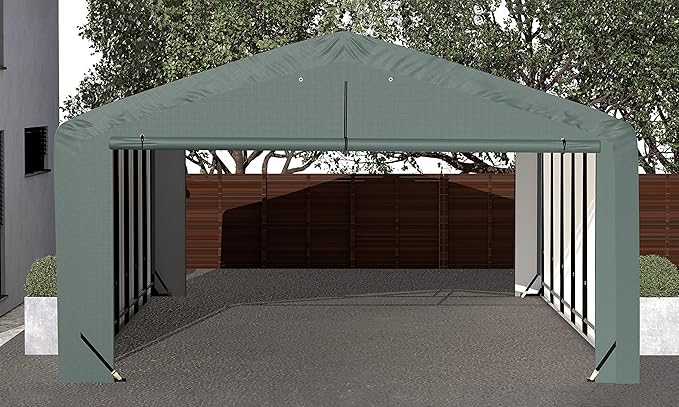 ShelterLogic ShelterTube Garage & Storage Shelter, 20' x 32' x 12' Heavy-Duty Steel Frame Wind and Snow-Load Rated Enclosure, Green
