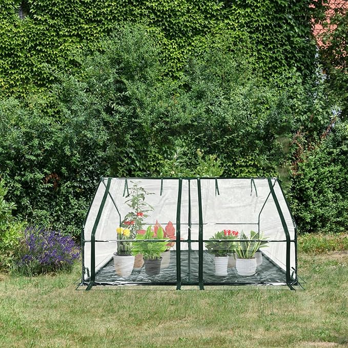U'Artlines Portable Mini Greenhouse 6x3x3 Ft Small Greenhouse for Outdoors with Waterproof Pad, Little Green Houses Plant Cover Tent for Outside Garden Small Plants, Clear PVC