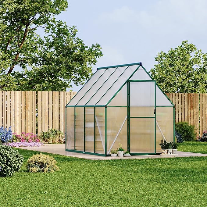 6'X7' Aluminum-Framed Polycarbonate Greenhouse, Heavy Duty Polycarbonate Greenhouse with Quick Setup Structure and Roof Vent, Large Enhanced Aluminum Greenhouses Kit for Outdoors