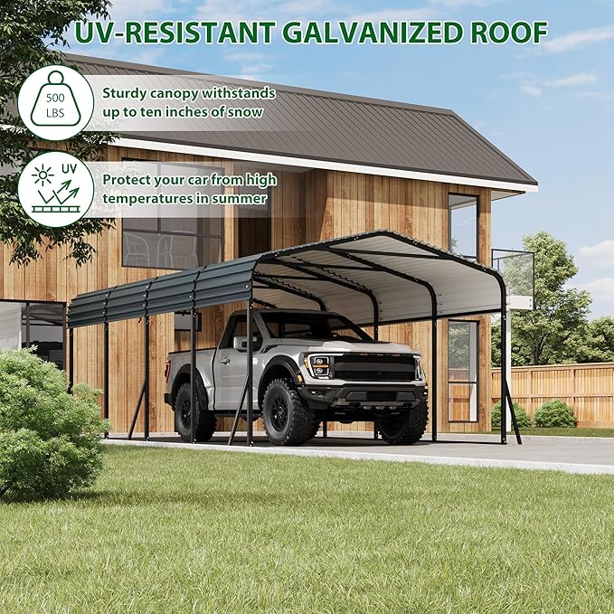 12' x 20' x 8.5' Heavy Duty Metal Carport with Galvanized Steel Roof, Steel Carport Kits Outdoor with Metal Roof, Galvanized Car Shelter for Tractors, Pickup, Boat, Car