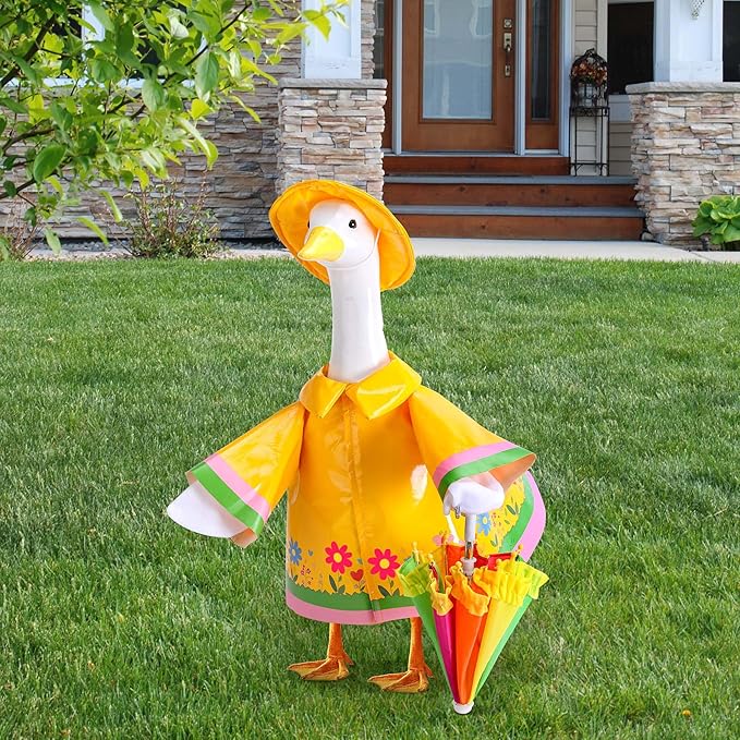 DECOHS 3 Pcs/Set Raincoat Porch Goose Outfits, Summer Lawn Goose Statue Raincoat Costume, Yard Goose Clothes Raincoats Umbrella Hat Outfit for 23" Statue Patio Garden Decoration