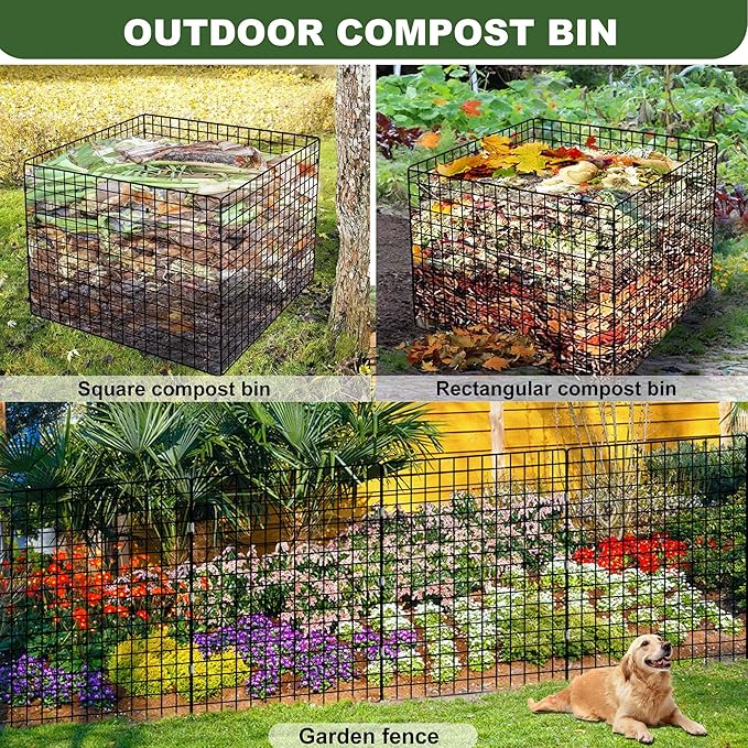 Large Compost Bin Outdoor, Square Mesh Garden Wire Compost Bin for Stacking Leaves and Yard Waste 36X36X28 Inches