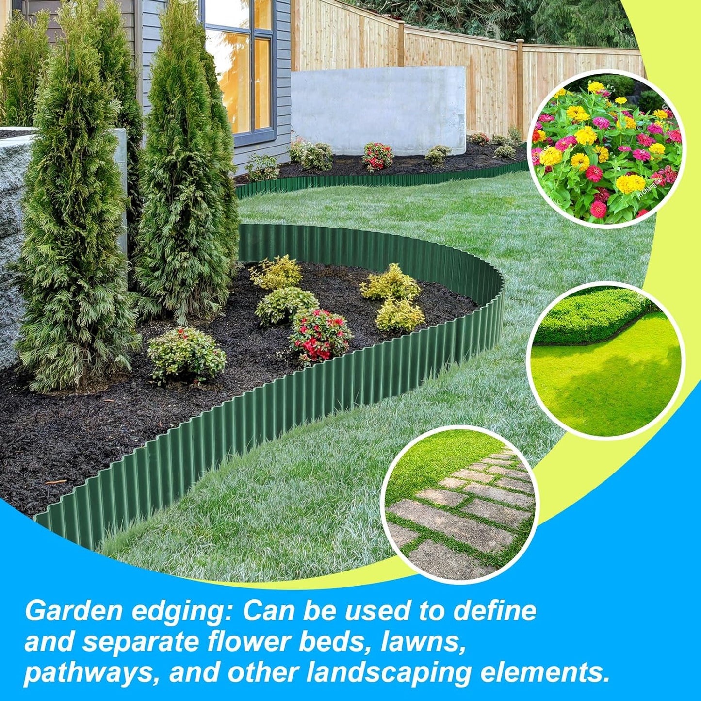 LAVEVE Corrugated Metal Garden Edging 6" x 20Ft, Landscape Edging Border for Lawn, Flower Bed, Garden Fence, Paver Edging (Green)
