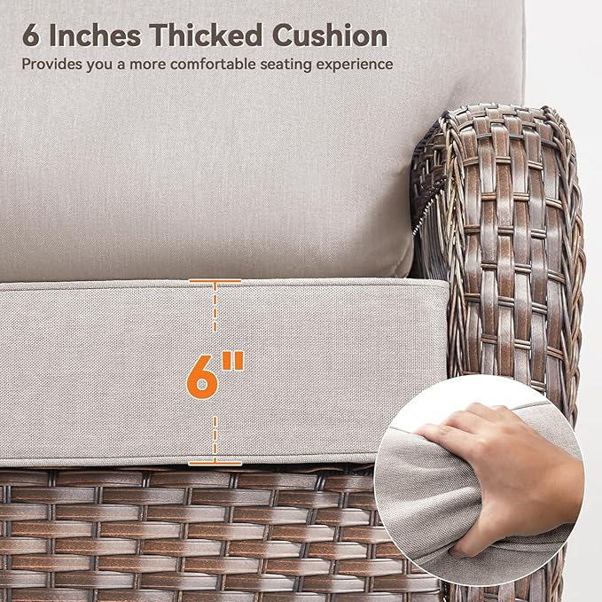 Luxury 6" Outdoor Cushions for Patio Furniture, 24x24x6 Thick Seat Cushion Set of 4, Fade Resistant Couch Chair Replacement Cushions High Density Deep Wicker Chair Cushion w/Removable Cover, Beige