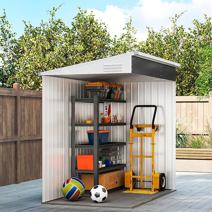 Outsunny 4' x 6' Metal Outdoor Storage Shed, Lean to Storage Shed, Garden Tool Storage House with Lockable Door and 2 Air Vents for Backyard, Patio, Lawn, Dark Gray