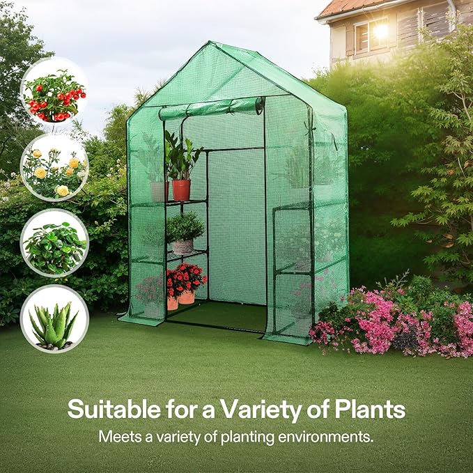 VIVOSUN 57 x 29 x 77-Inch Mini Walk-in Greenhouse with Windows, Shelves and Anchors, Plant Garden Hot House