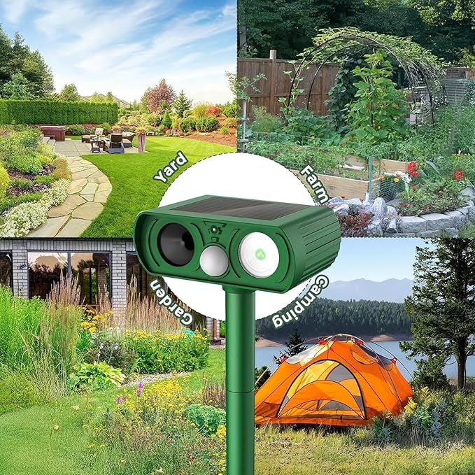 Animal Deterrent Devices Outdoor, Solar Animal Repeller with Motion Sensor Animal Repeller to Repel Cat, Deer, Squirrel, Rabbit, Dog, Skunk (Green - 2 Pack)