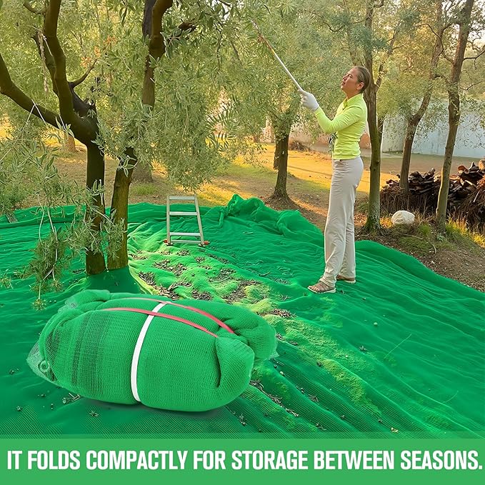 Fruit Collector Harvesting Net 26 x 13 ft with Ground Pegs and 2 Pairs of Gloves Reusable Leaf Agricultural Collection Netting Fruit Picking Basket for Trees Walnut Olive Chestnut