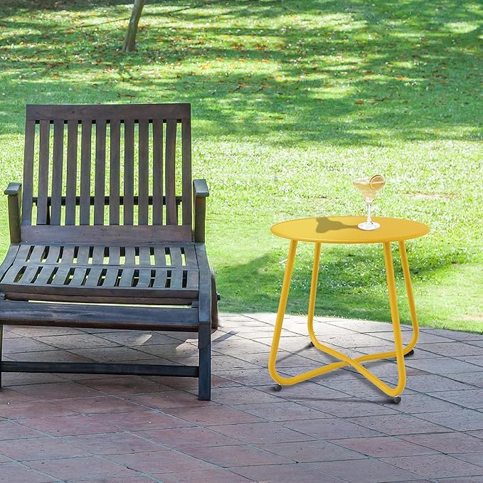 Lemon Yellow Patio Side Table, 18" Weatherproof Steel Outdoor Indoor Side Table for Garden, Balcony, Pool & Tailgate, Rust-Resistant Lightweight Portable Patio End Table