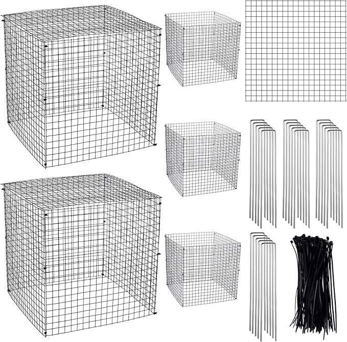 Zubebe 5 Pack Small Wire Plant Protectors Square Plant Protectors from Animals Mesh Cage Chicken Wire Cloche for Shrubs and Vegetables with Ground Stakes and Nylon Ties (12 x 12 Inch)