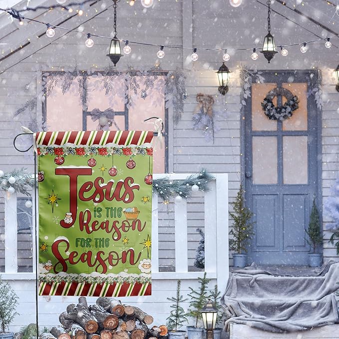 Merry Christmas Flag Jesus is the Reason for the Season Banner Christian Garden Flag Nativity Flags for Outside 12x18 Double Sided Winter Holiday Xmas Yard Outdoor Decoration