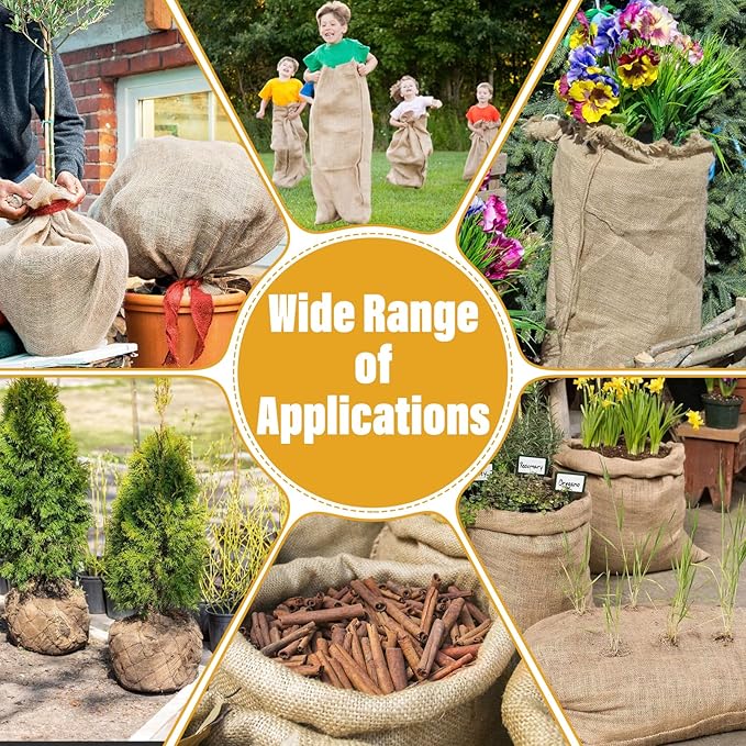 Riare 2 Packs 32 × 40 Inch Burlap Winter Plant Cover Bags with Drawstring- Reusable Large Burlap Sack Plant Frost Protector, Plant Frost Cloth Cold Tree Freeze Blanket for Outdoor Plants Shrubs Fruit