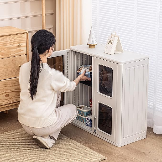 KINYING Outdoor Storage Cabinet Waterproof,Resin Garage and Laundry Room Wall Mounted Cabinets,Outdoor Storage Box with Doors and Shelves,White