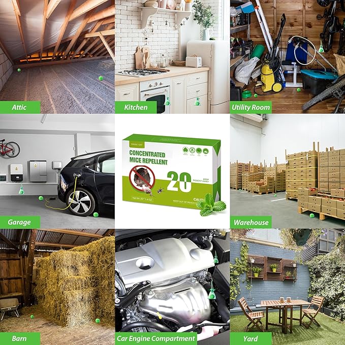 MAGIC CAT Rodent Repellent 20 Pack, Natural Peppermint Oil to Repel Mice & Rats for House Pet Family Safe, Rat Deterrent Mouse Stopper for Closet Garage Boat Car RV Truck Indoor Outdoor Rodent Control