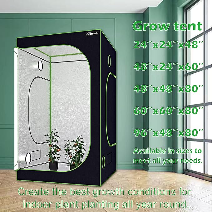 Grow Tent Kit, 60''x60''x80'' Greenhouse Tent with 19mm Poles, High Reflective 600D Mylar Hydroponic Tent with Observation Windows for Indoor Plant Growing(Black)