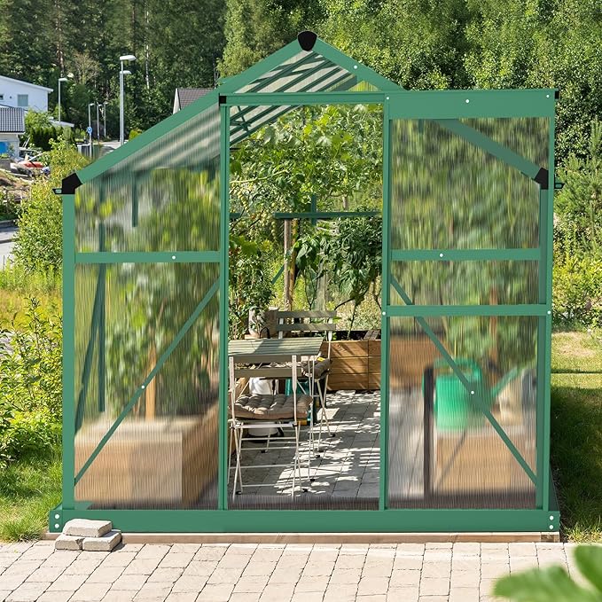 6x10 FT Greenhouse for Outdoors, Heavy Duty Polycarbonate Panels with 5 Roof Vents, Aluminum Large Walk-in Greenhouse for Outside Garden Backyard, Easy Setup, Green