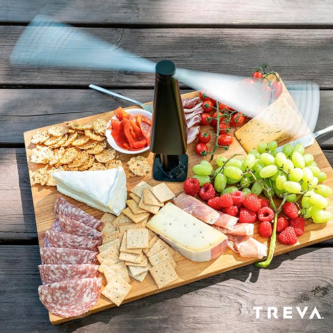 Treva Bug Fan Fly Deterrent with Adjustable Height and Holographic Blades, Telescoping Battery Powered Fly Fan to Clear Bugs, Mosquitoes, and Flies