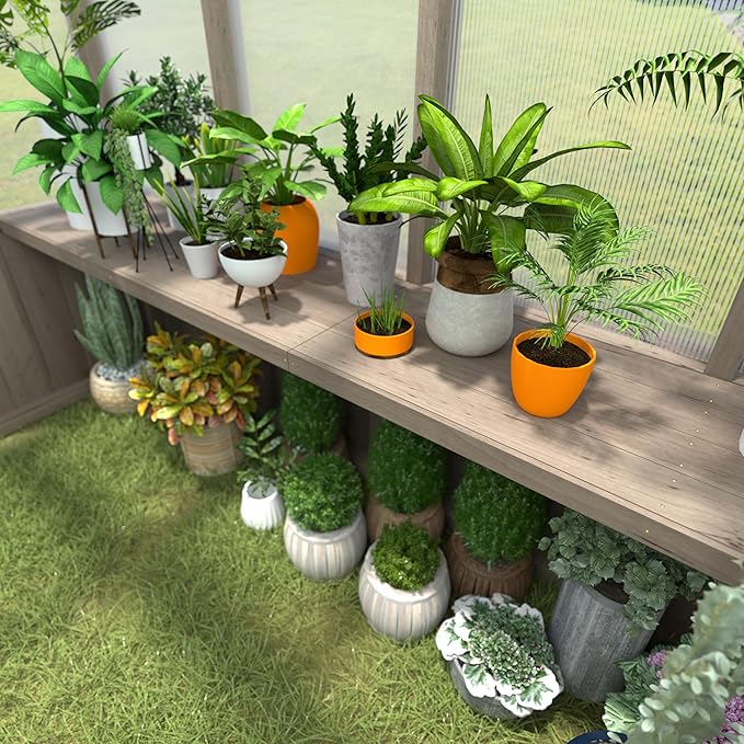 Shelf Suitable for 6x8FT Wood Greenhouse, 91" Wooden Storage Shelf Kit Fit Multiple Greenhouse , Horticulture Workstation, Work Bench System Shelving, Light Mocha Brown, 2 Pack