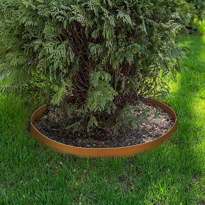 KOL Garden Lawn Edging Pre-Rusted Weather Resistant Steel - 40" L x 8" H (20FT Total Length) - 6-Pack Metal Landscape Edging - 14-Gauge Heavy Duty Hammer in Border w/7 Clips & 6 Protection Strips