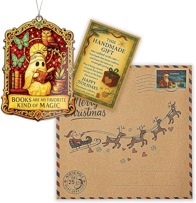 Book Lover Ghost Ornament – book lover – halloween gifts – gothic decor – christmas ornament – Suncatcher effect window hanging – Car Hanging