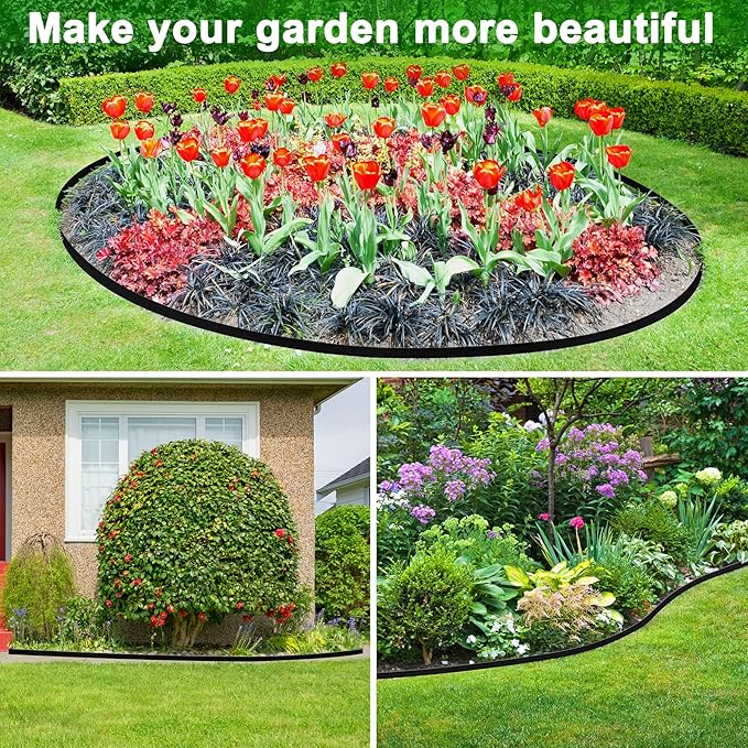 1.5 Inch Garden Edging Border 100FT, Plastic Edging for Landscaping with 90pcs Spikes