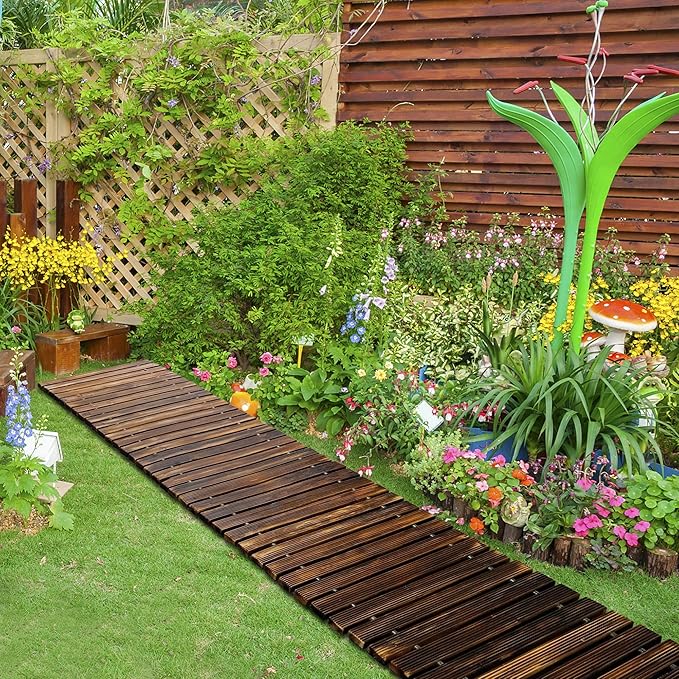 RELIANCER 8' Wooden Garden Pathway,Outdoor Roll Out Cedar Straight Walkway,Patio Path Decorative Garden Boardwalk Walkways,Weather-Resistant Roll Up Beach Wood Road Floor,Wedding Party Pathways