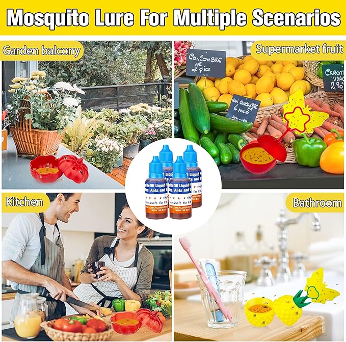 Fruit Fly Trap Refill Liquid Only, 0.68oz/ Bottle, Safe Bait, Ready-to-Use Gnats Killer Indoor Trap, Effective Lure Refill Gnat Catcher for Home Kitchen (4 Pack)