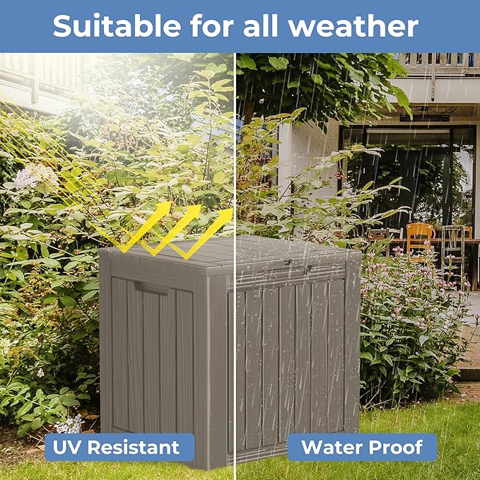 55 Gallon Outdoor Storage Box Waterproof Lockable Resin Deck Box Large, Patio Storage Bin for Pool Accessories Cushion Furniture, Garden Tools, UV-Resistant Outside Delivery Grey