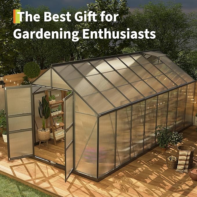 Greenhouses for Outdoors, Polycarbonate Greenhouse with Quick Setup Structure & Roof Vent, Heavy Duty Frame Walk-in Green Houses for Outside Garden Backyard
