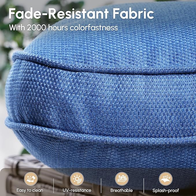 4 Pieces Patio Outdoor Furniture Set,All Weather Wicker Rattan Patio Seating Sofa and Chair Set w/ 3-Seater Sofa and Glowing Coffee Table,Outdoor Conversation Sets for Deck Yard Garden,Blue