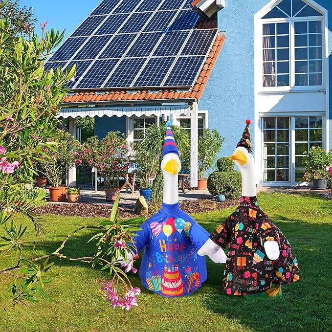 Frienda 2 Set Happy Birthday Porch Goose Outfit Clothes for 23" High Cement or Plastic Goose, Birthday Yard Cement Geese Duck Clothes Costume for Fall Halloween Outdoor Garden Yard Patio Decor