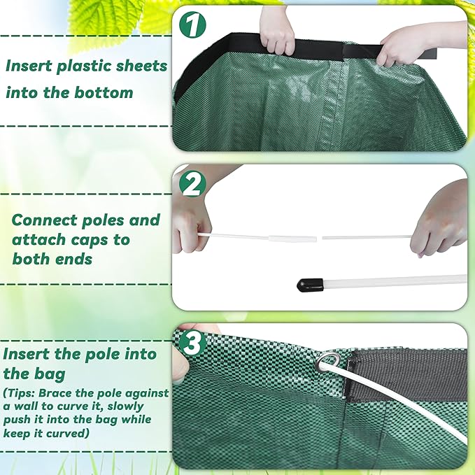 PHYEX 2 Pack 53-Gallon Reusable Leaf Bags with Flat Bottom Design - Dustpan Style Garden Bags for Easy Yard Waste Collection, Lightweight & Foldable