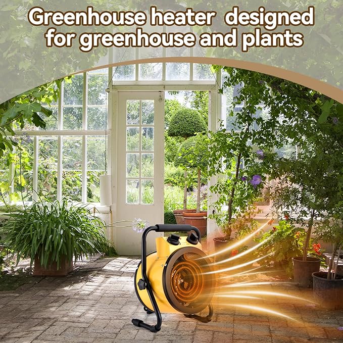 Greenhouse Heater with Digital Thermostat, 1500W Electric Outdoor Heaters for Patio, Fast Heating, Overheat Protection, Dustproof Design for Grow Tent, Green House, Flower Room, YE