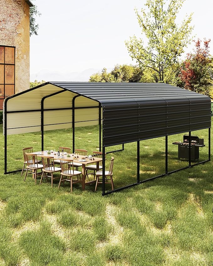 13' X 20' X 8.5' Heavy Duty Metal Carport with Galvanized Roof, Weatherproof Car Garage Shelter, All-Weather Permanent Cover for Cars/Trucks/Boats/Tractors