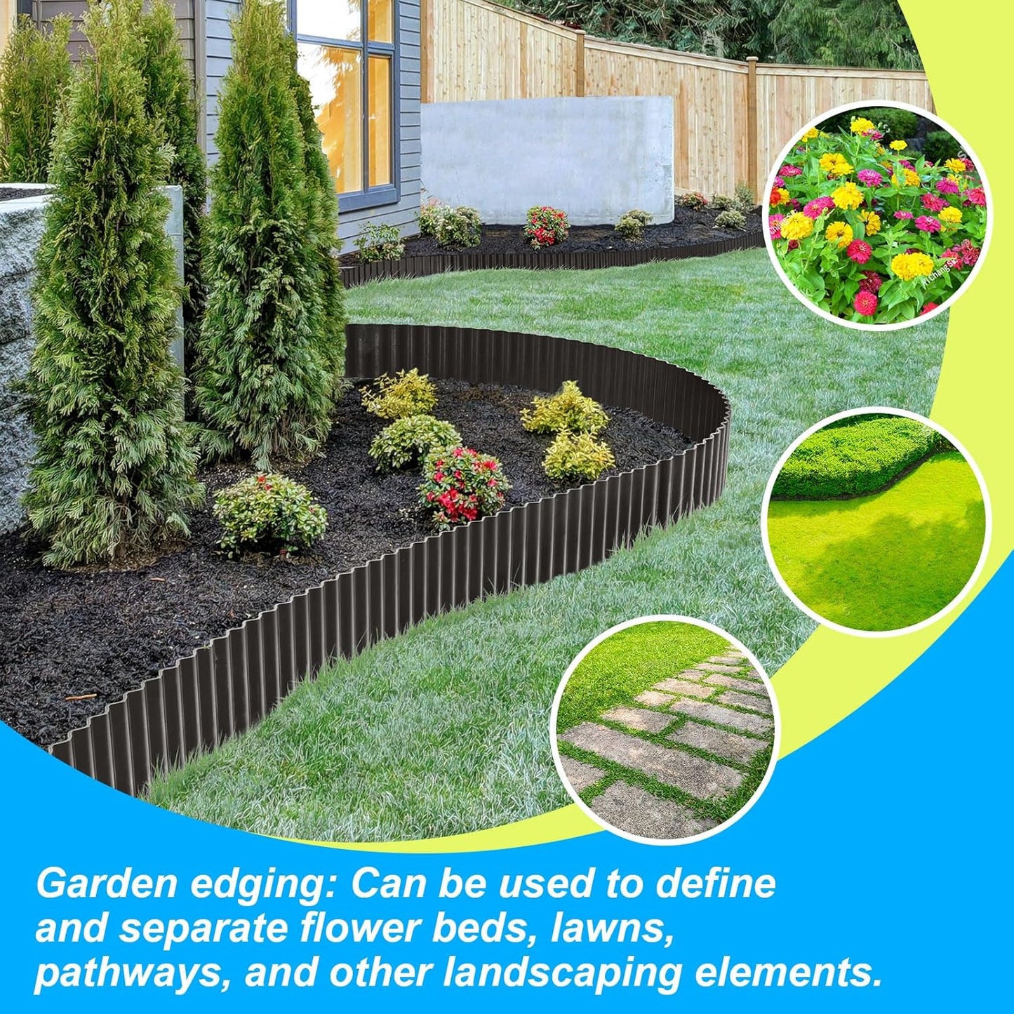 LAVEVE Corrugated Metal Garden Edging 10" x 20Ft, Landscape Edging Border for Lawn, Flower Bed, Garden Fence, Paver Edging (Black)